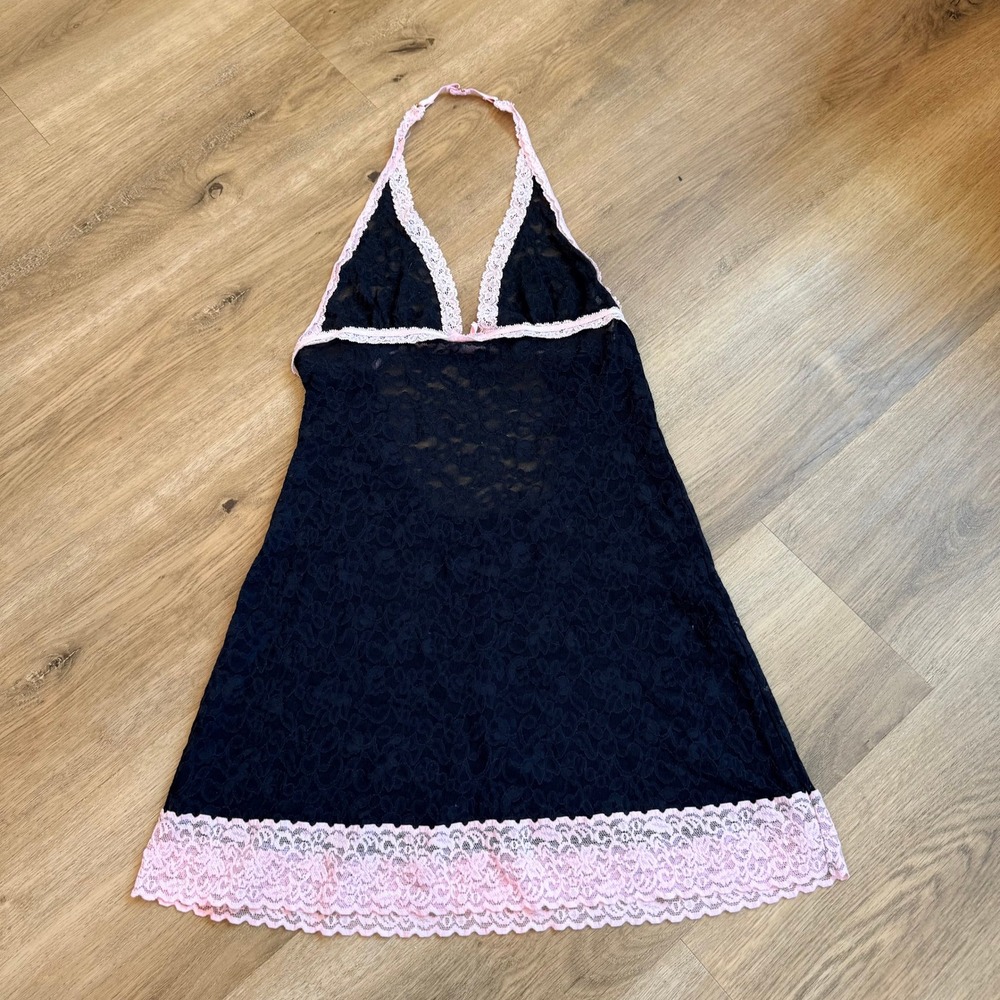 Victoria's Secret Y2K The Lacie Halter Babydoll Lingerie Black Pink Lace Small